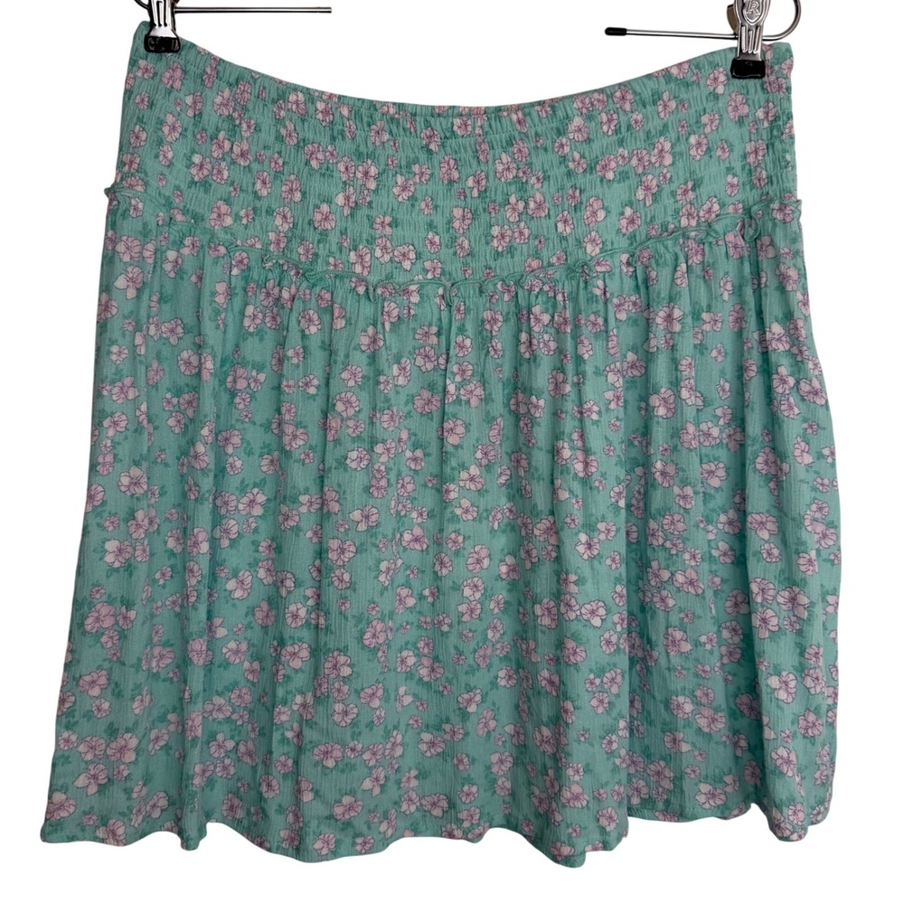 Gypsy & Jade XL Rayon Mini Skirt Smocked‎ Stretch Waist Ditsy Floral Cottage NEW